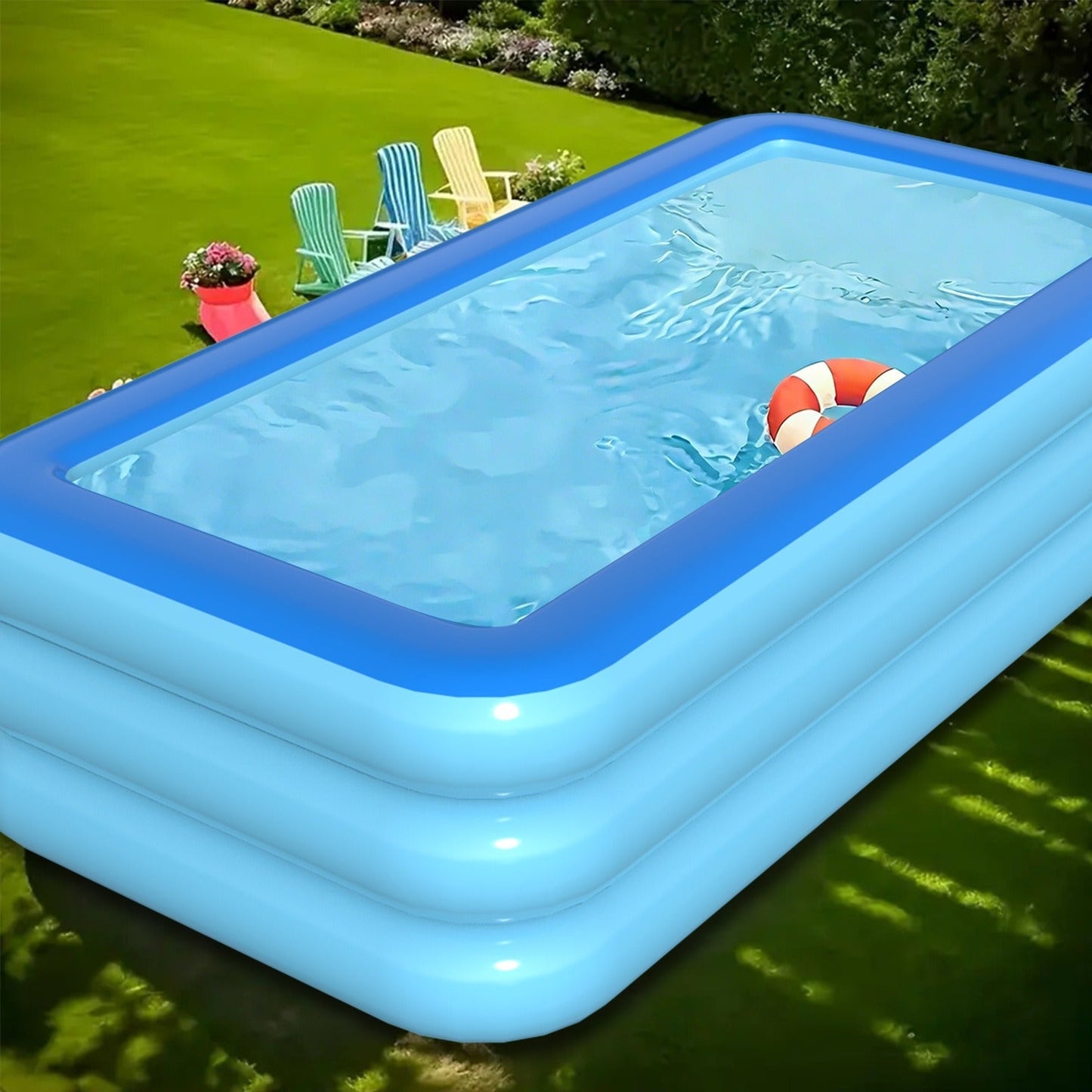 Inflatable Pool XL Extra Large Backyard Swimming Pool 3-Chamber Thick PVC Family Pool for Adults Kids Summer Outdoor Fun Multiple Sizes