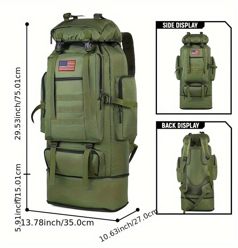 100L-Labeled Tall Tactical Rucksack with Roll-Top Compartment, Lower Pouch and Five Color Options