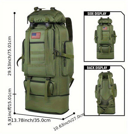 100L-Labeled Tall Tactical Rucksack with Roll-Top Compartment, Lower Pouch and Five Color Options