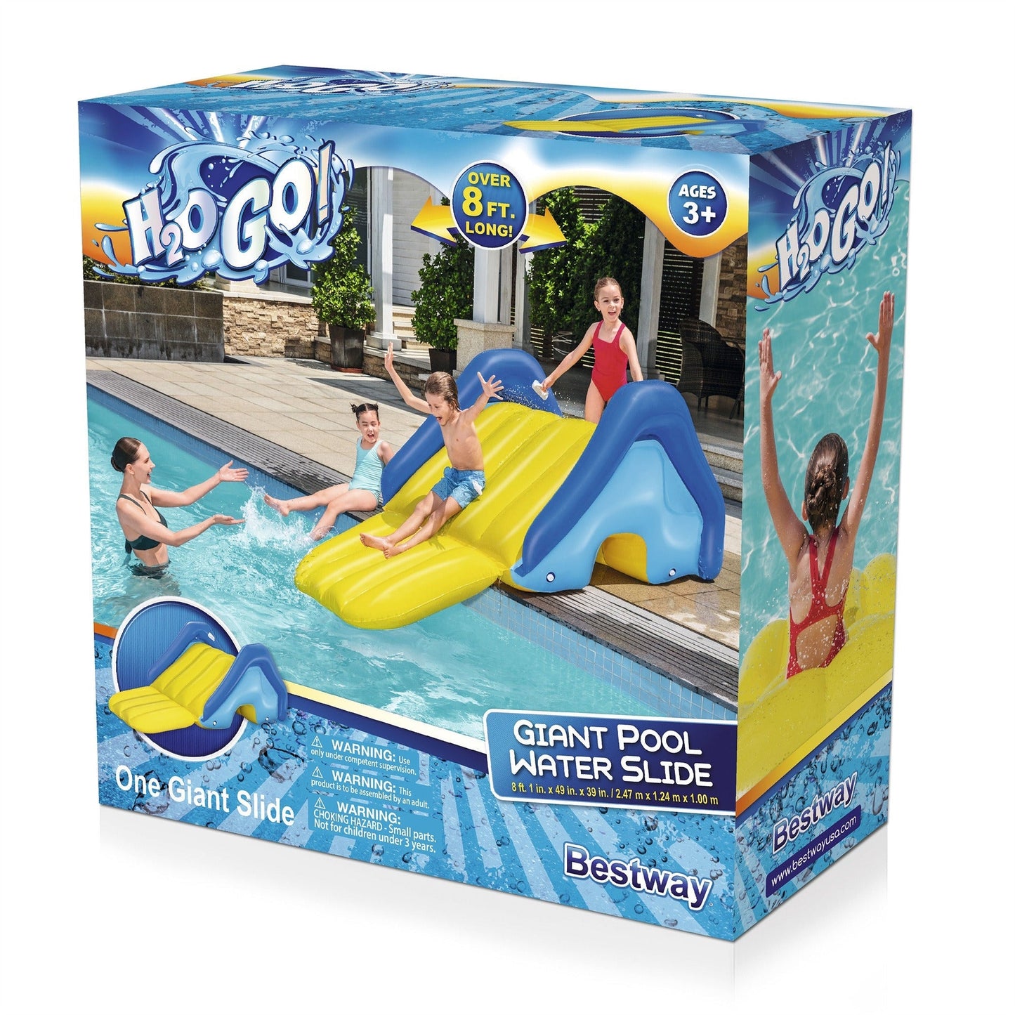 Inflatable Pool Water Slide Giant, 97x49x39 Inch Backyard Waterslide with Built-In Sprinkler, 4 Water Chambers for Stability