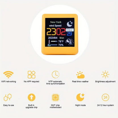WiFi Weather Station Desktop Clock – Mini Smart Display Temperature Humidity Atmospheric Pressure Wind Speed GIF Animation