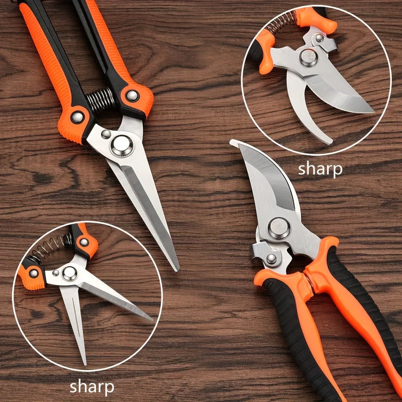 Pruning Shears 6-Piece Set, Stainless Steel Garden Scissors Anti-Slip Handle, Fruit Picking Lawn Bonsai Branch Cutting Tool Gift