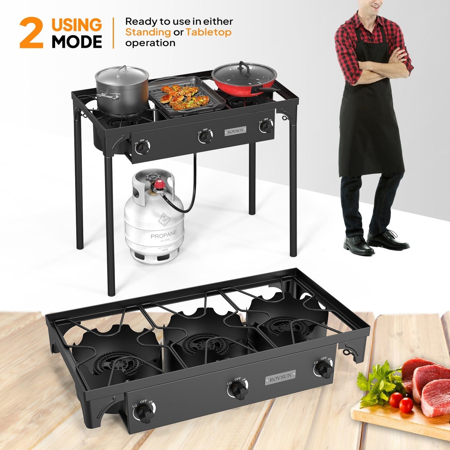 Outdoor Propane Burner Stove Cast Iron High Pressure Gas Cooker with Detachable Stand Legs