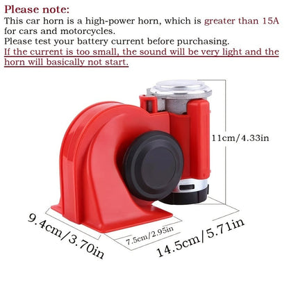 Dual Air Horn Kit 12V/24V 105-137dB with Air Compressor – Super Loud Aluminum Alloy Trumpet Horn for Truck, Train, SUV, Motorcycle