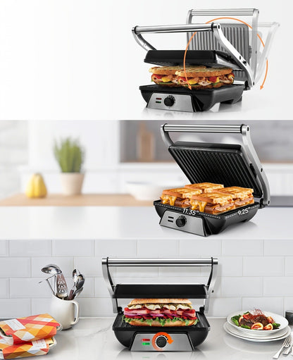 Sandwich Maker 3-in-1 Mini Indoor Grill & Panini Press, Non-Stick 180° Opening, Floating Hinge, 60-Min Timer