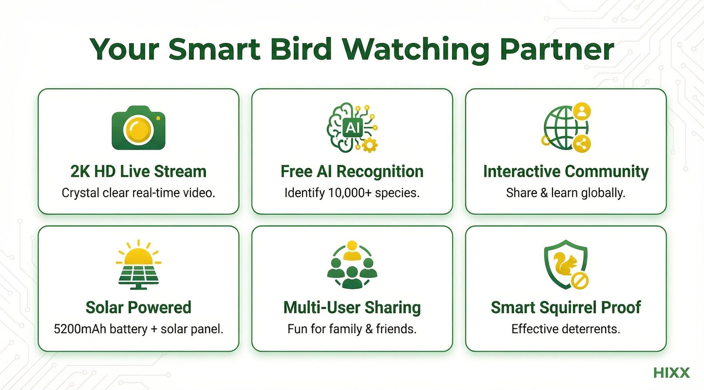Smart Bird Feeder with Camera AI Bird Identification, 2K HD Live View, Auto Capture & Color Night Vision