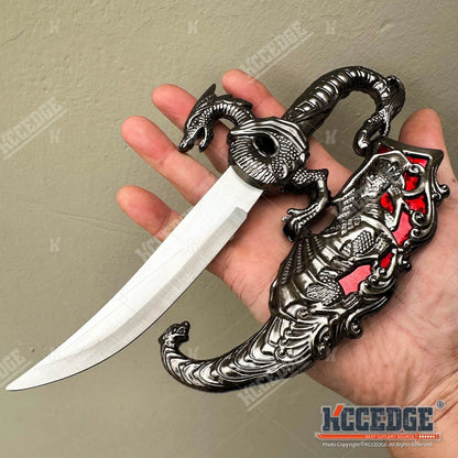 Medieval Fantasy Fixed Blade Knife with Scabbard – 9" Dragon Cosplay Collectible Dagger, 440 Stainless Steel