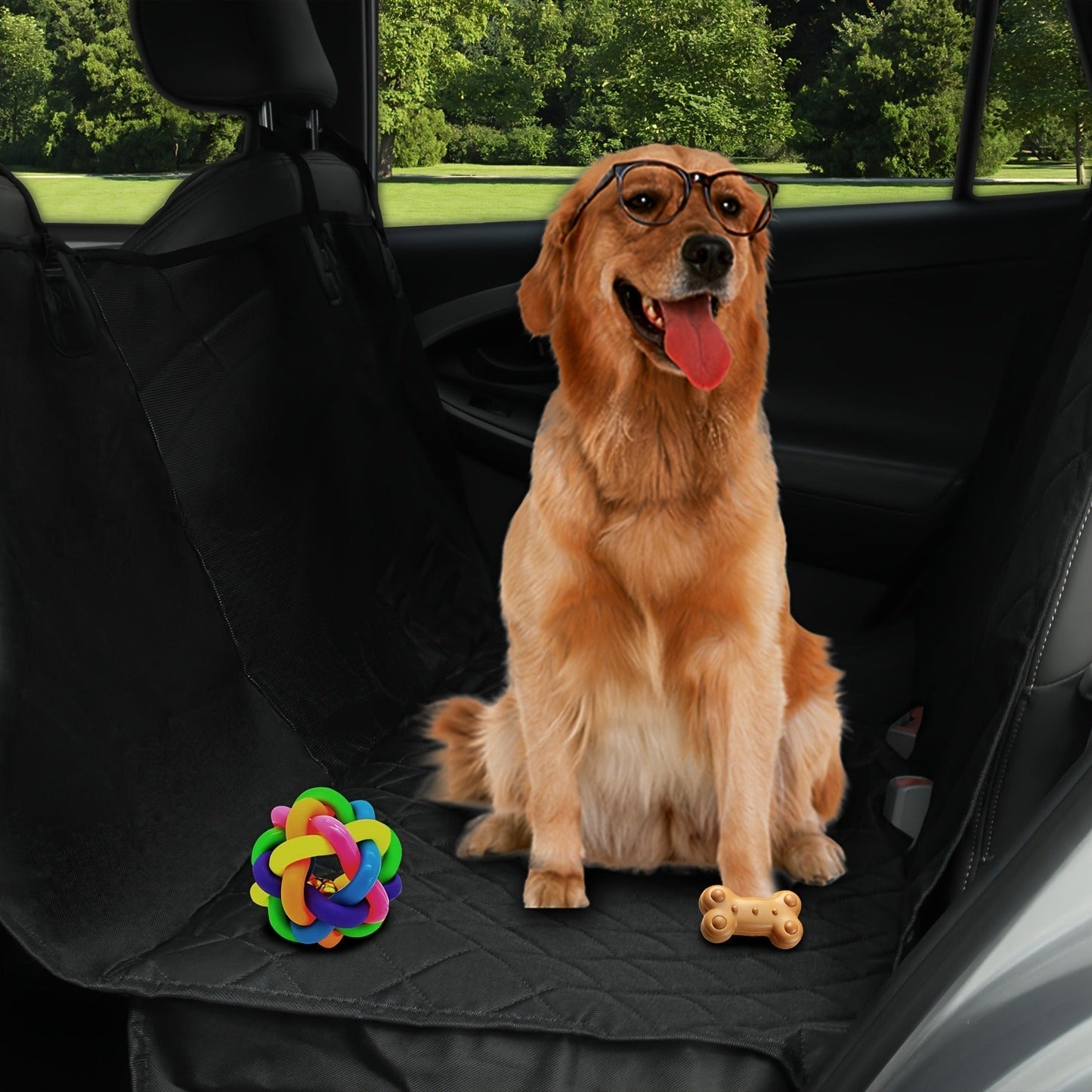 Quilted Dog Car Back Seat Cover with Side Flaps, Mesh Window and Six Color or Pink Mat Bundle Options