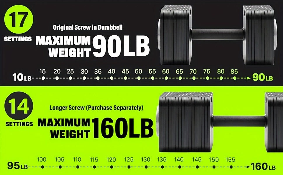 Quick-Lock Adjustable Dumbbell Set 10–80LB – 5LB Increments Square Weight Plates for Home Gym Fitness, Compatible Longer Screws & Add-On