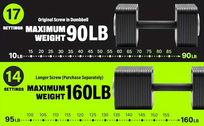 Quick-Lock Adjustable Dumbbell Set 10–80LB – 5LB Increments Square Weight Plates for Home Gym Fitness, Compatible Longer Screws & Add-On
