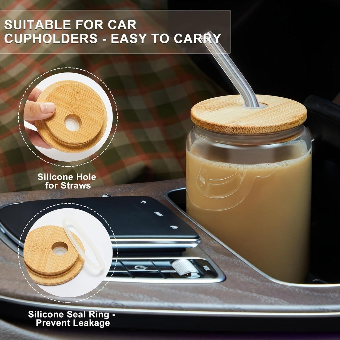 Drinking Glasses Set with Lid and Straw 550ml Oval Glass Cups 4 or 6 Piece, for Home Cooking, Dining and Outdoor Meals