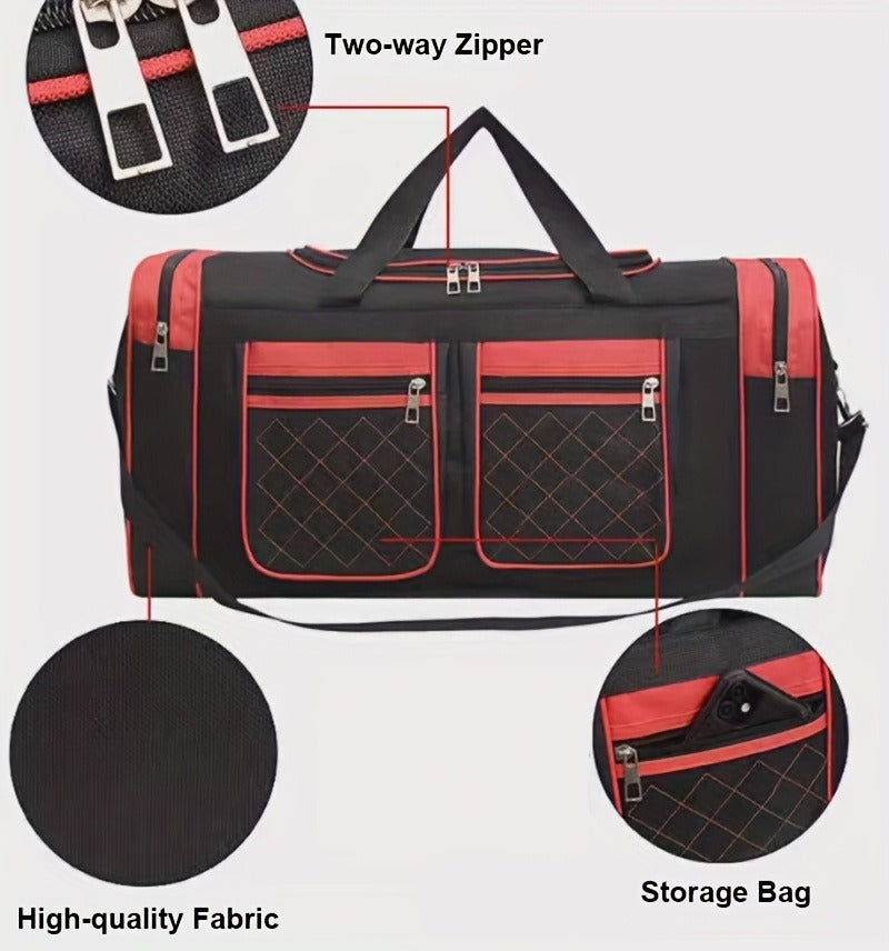 Gym Duffel Bag Large Capacity Travel Bag for Men Women Heavy Duty Polyester Multi Pocket Adjustable Shoulder Strap Zipper Closure