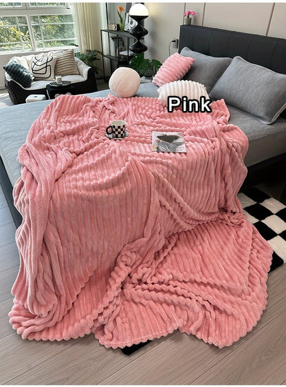 Fleece Blanket Double-Sided 3D Faux Rabbit Fur Throw – Ultra-Soft Thick 300-350g/m² for Home, Office, Travel & Camping
