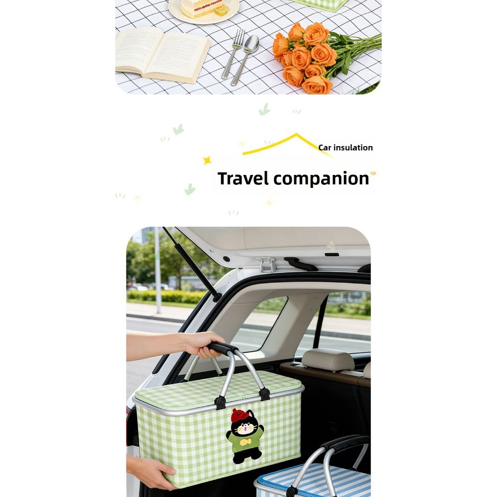Insulated Picnic Box with Aluminum Frame – Collapsible Thermal Camping Storage Basket for Outdoor Picnic, BBQ