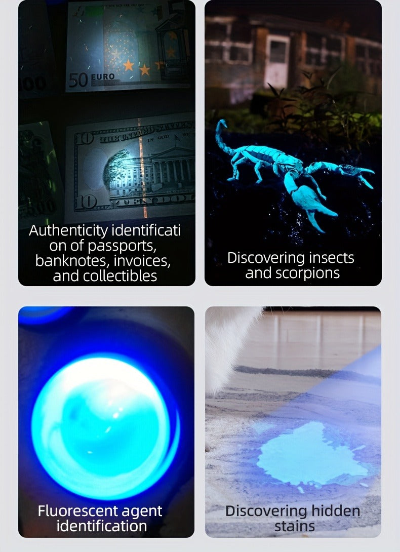 Flashlight 3-in-1 White, UV365 and Green Light Torch with Side Magnet in Black or Blue for Inspection