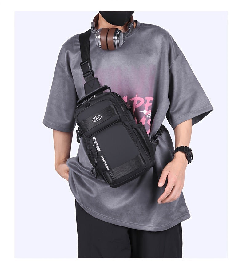 Multi-Pocket Crossbody Chest Pack with Adjustable Sling Strap, Zipper Compartments and Black or Grey Finish