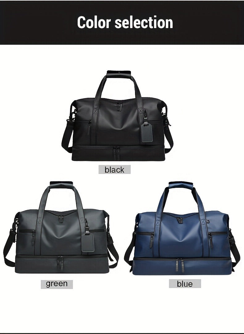 Gym Duffel Bag PU Foldable Sports Duffle with Shoe Compartment & Wet Pocket – Lightweight Weekender Travel Bag for Workout, Daily Use