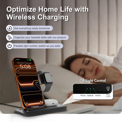 Foldable 3-in-1 Wireless Charging Station with LED Indicator & Anti-Slip Fast Charge for iPhone 17 16 15 14 13 12 11 Pro Max XR XS