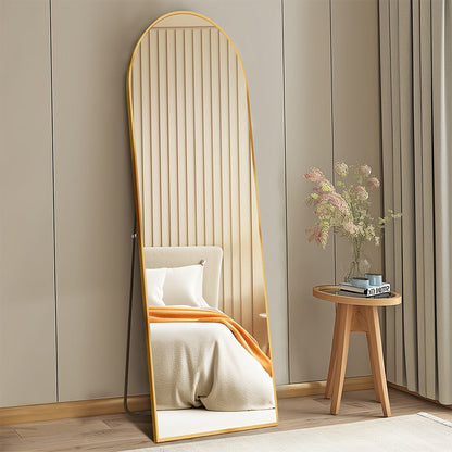 Full Length Mirror Floor Standing with LED Light – Arched & Rect Aluminum Frame Dressing Mirror for Bedroom Living Room, Black/Golden/White