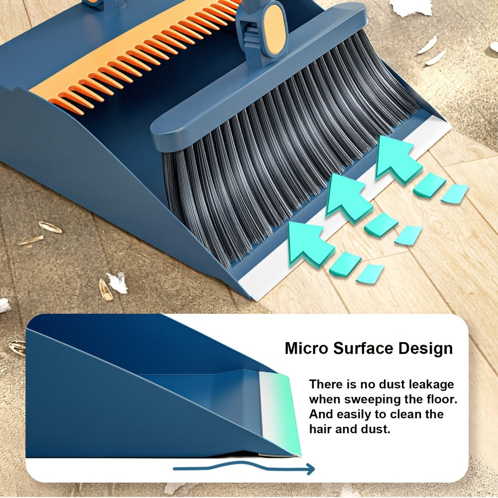 Long-Handle Broom and Dustpan Cleaning Set with Comb Teeth in Blue, Orange, White, Purple or Green