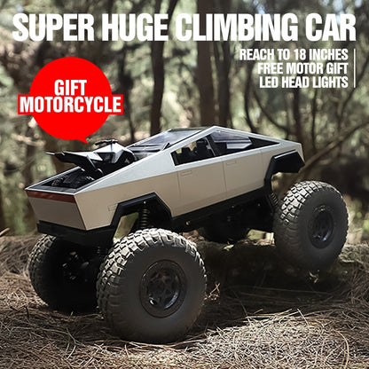Giant 18 Inch RC Monster Truck with Free Bonus Mini RC Motorcycle, 4WD Powerful Climbing Shockproof Remote Control Pickup Truck