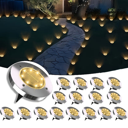 Solar Ground Lights Outdoor LED Path Lights - Stainless Steel In-Ground Solar Lights for Lawn Driveway Courtyard Garden Pathway