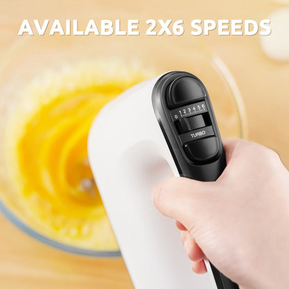 Electric Hand Mixer 6 Speed & Turbo with 5 Stainless Steel Accessories & Snap-On Storage Case
