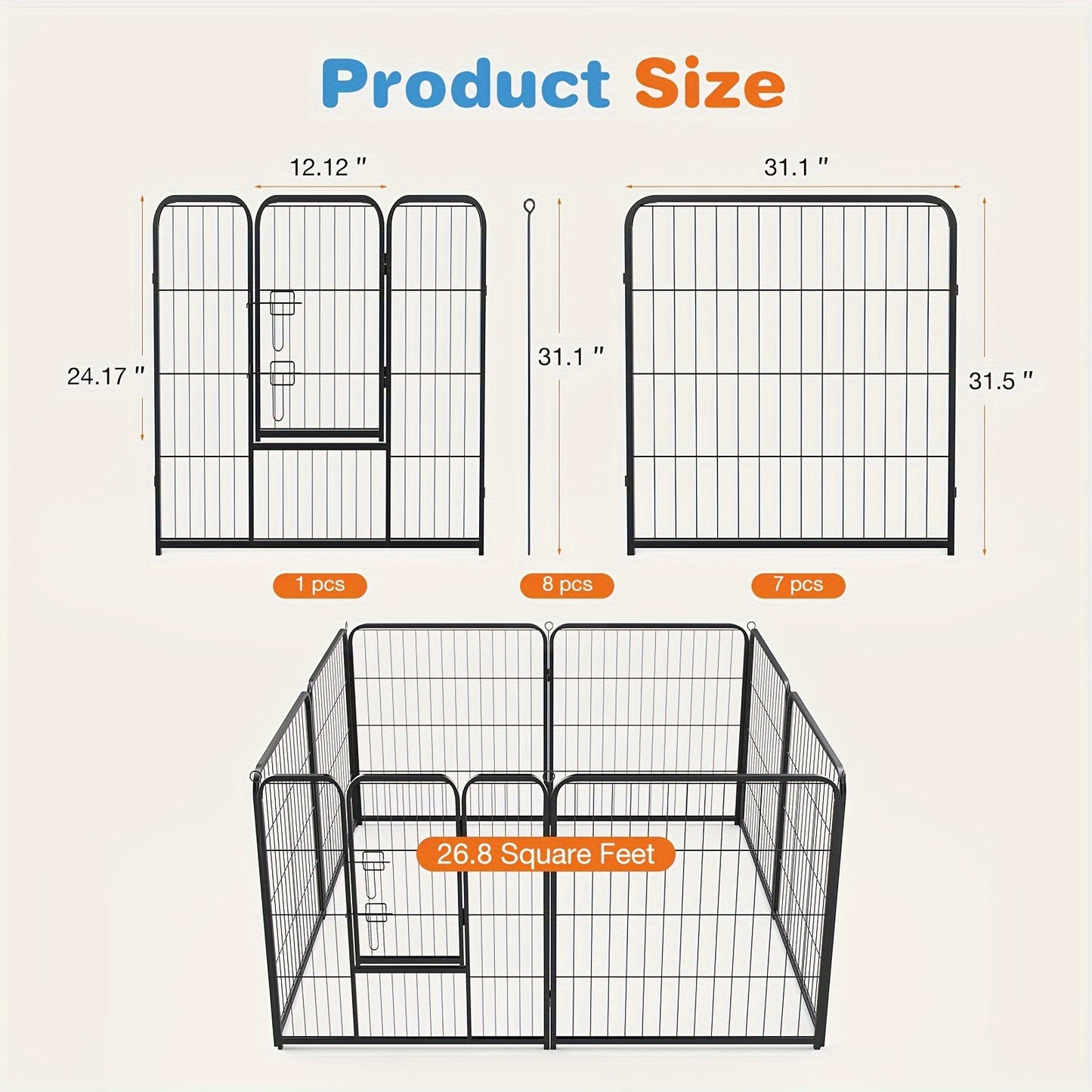 Pet Playpen Exercise Pen for Dogs 8 or 16 Panel Modular Indoor Outdoor Dog Fence – 24 32 40 Inch Height Options for Small Medium Large Dogs