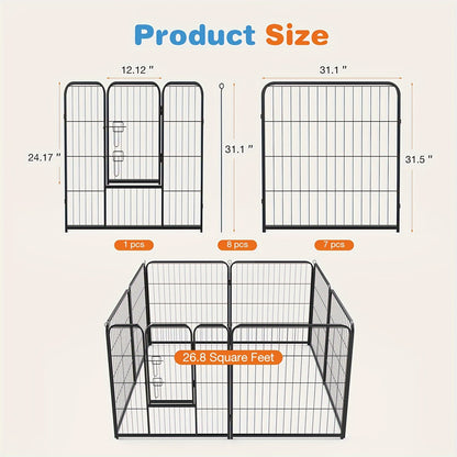 Pet Playpen Exercise Pen for Dogs 8 or 16 Panel Modular Indoor Outdoor Dog Fence – 24 32 40 Inch Height Options for Small Medium Large Dogs