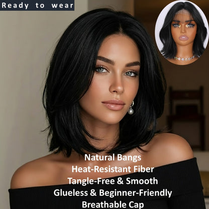 Synthetic Wig 4x1 U-Part Lace Front Bob, 14-Inch Middle Part with Six Color Choices for Cosplay