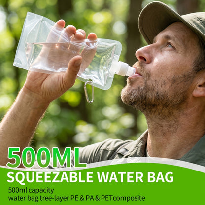 Portable Hand-Pump Water Filter Kit with Green Pump, Clear Hose, Filter Cartridge, Bag and Pictured Accessories