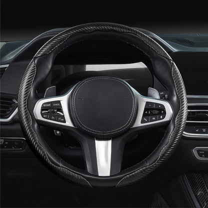 Carbon Fiber Steering Wheel Cover 3pcs – Anti-Skid Segmented Snap-On Protector, High-Grip ABS Resin, Universal Fit, Wood Grain Yellow