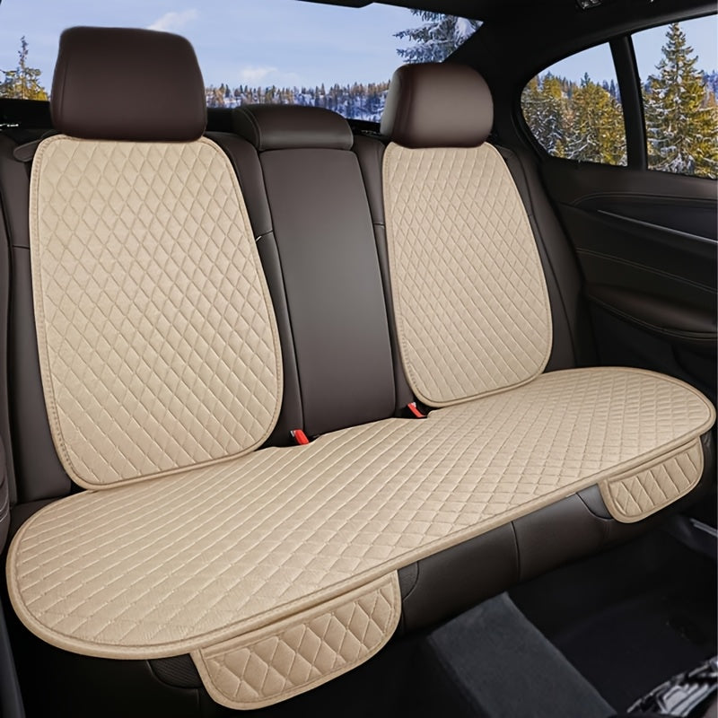 Car Seat Covers 3-Piece Diamond-Quilted Linen Set with Two Front Pieces and One Rear Bench Piece