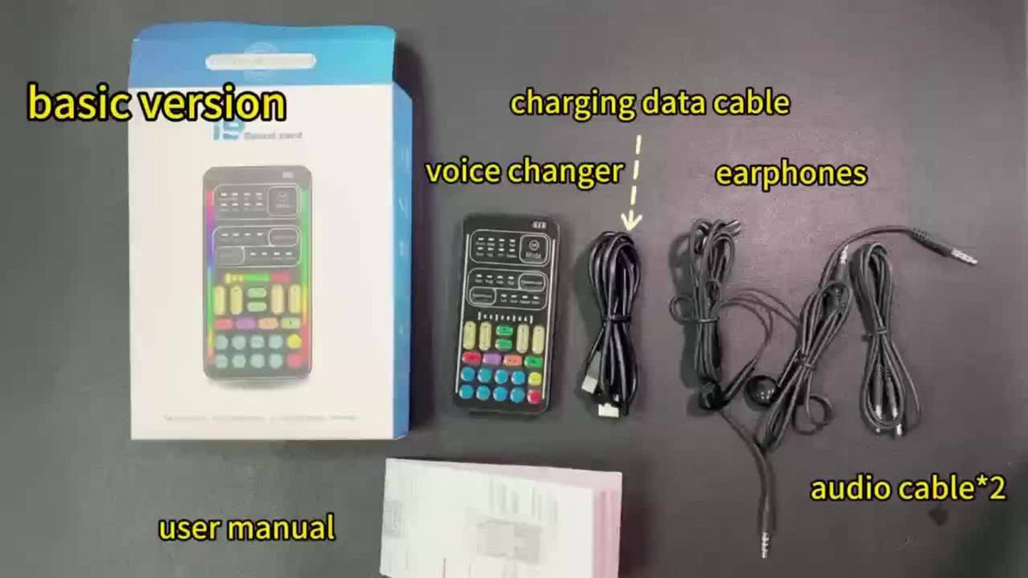 Voice Changer Sound Card with 8 Voice Effects & LED Lights, Portable Live Sound Board for PS4, PS5