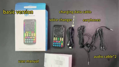 Voice Changer Sound Card with 8 Voice Effects & LED Lights, Portable Live Sound Board for PS4, PS5