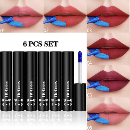 Matte Velvet Lip Stain Set 6 Colors Waterproof Smudge-Proof, Metallic Blue Cobalt Bold Shades Vegan Lip Gloss for All Skin Tones