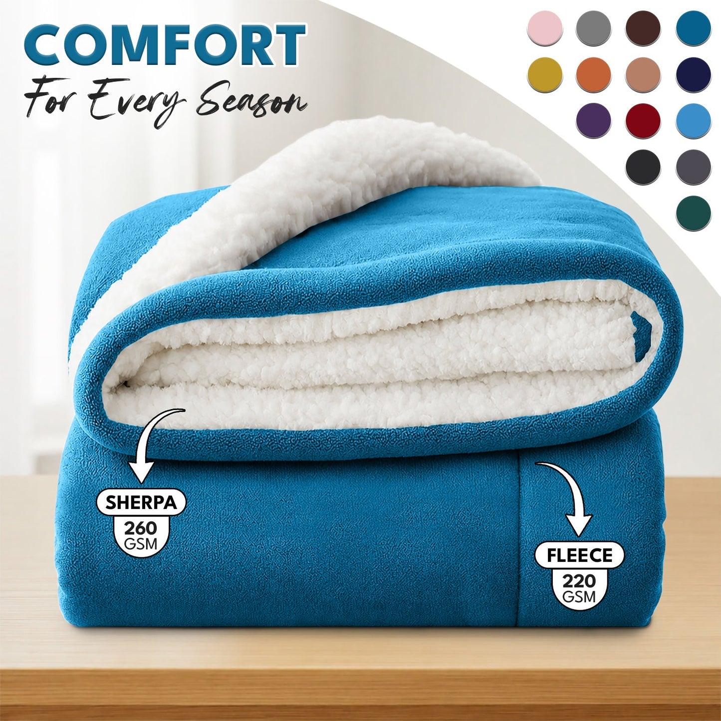 Sherpa Flannel Blanket, Double-Layer Ultra Throw for Bed, Sofa & Bedroom Decor, Better Sleep, 14 Colors