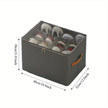 Oxford Fabric Shoe Storage Organizers with Adjustable Dividers and Clear Lids in Two- or Four-Piece Packs