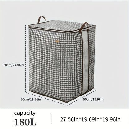 Large Storage Bags Houndstooth Non-Woven Fabric Organizer with Double Zipper & Handles – 160L/180L Dustproof Foldable Storage Box