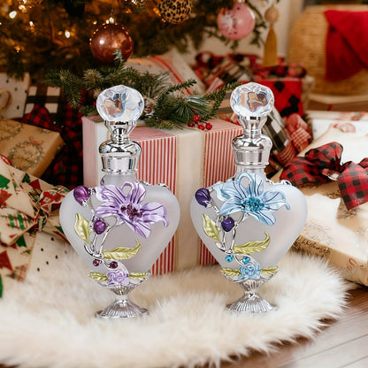 Refillable Perfume Bottle 10ml Vintage Glass Travel Atomizer Essential Oil Dispenser Portable Mini Spray Bottle Enamel Peach Heart Design