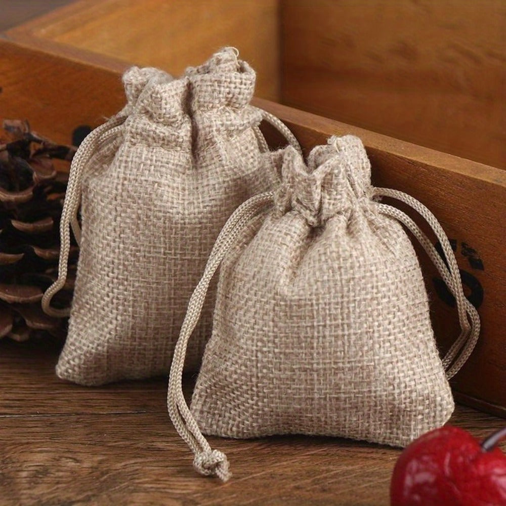 Natural Jute Drawstring Bags 50pcs – Multipurpose Gift Pouches for Party Favors, Wedding, Packaging & Storage