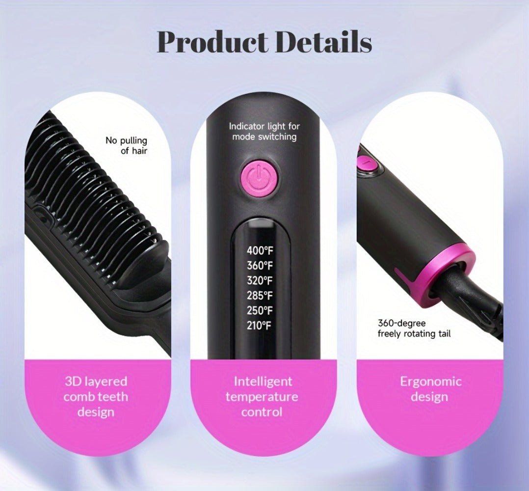 6-Setting Ionic Hair Straightener Brush with Fast Heat-Up & Anti-Scald Protection, for Home, Travel and Salon Hair Styling