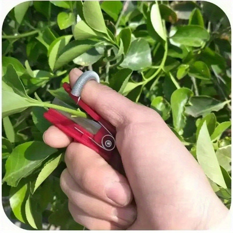 Six-Piece Garden Thumb Knife Set with Red Finger-Ring Cutters and Exposed Straight Blade Edges