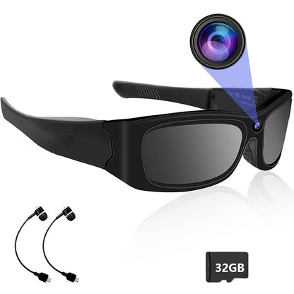 Smart Glasses Camera 1080P HD Video Recording, Built-in 32GB, Music Playback & Phone Call, Wearable Action Camera Sunglasses