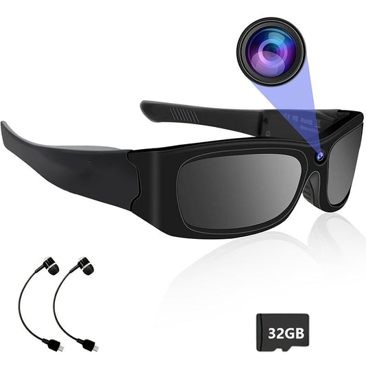 Smart Glasses Camera 1080P HD Video Recording, Built-in 32GB, Music Playback & Phone Call, Wearable Action Camera Sunglasses