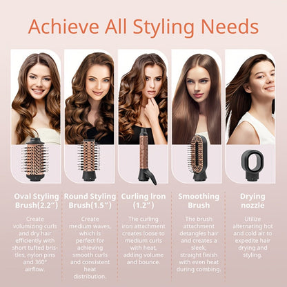 5-in-1 Hot Air Styling Comb Set Negative Ion Hair Dryer Brush with 5 Interchangeable Heads, for Home, Travel and Salon Hair Styling