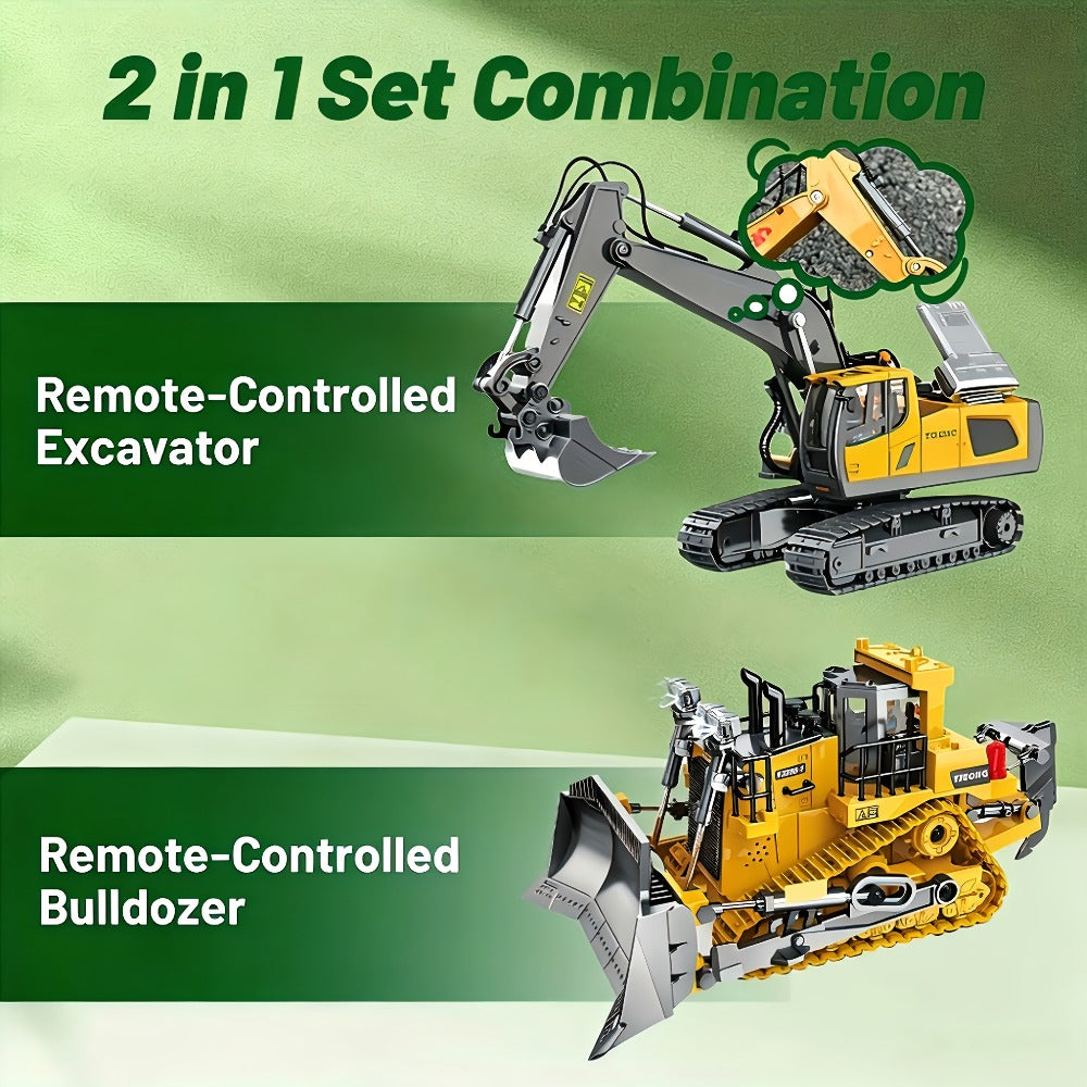 RC Construction Vehicle Set 2-in-1 & 3-in-1, 2.4G 11-Channel Remote Control Excavator Dump Truck Forklift Bulldozer