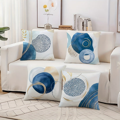 Navy and Gold Geometric Throw Pillow Covers, Four-Piece 18 x 18-Inch Polyester Set with Hidden Zippers