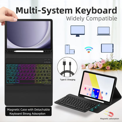 Pink or Green Detachable Backlit Keyboard Case for Samsung Galaxy Tab A9+ 11-Inch with Pen Slot
