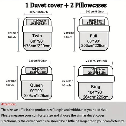 3-Piece Duvet Cover Set with Bronzed-Look Marble Vein Print in White, Khaki or Black and Four Sizes